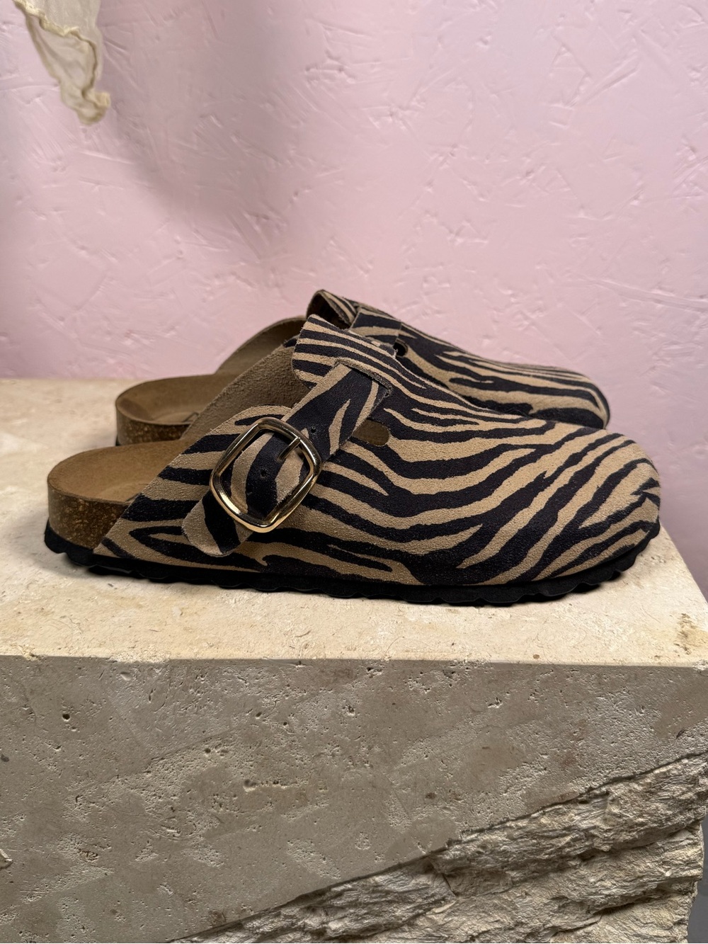 Zebra Print Suede Clogs Size 40 Animal Print Mule Sandals